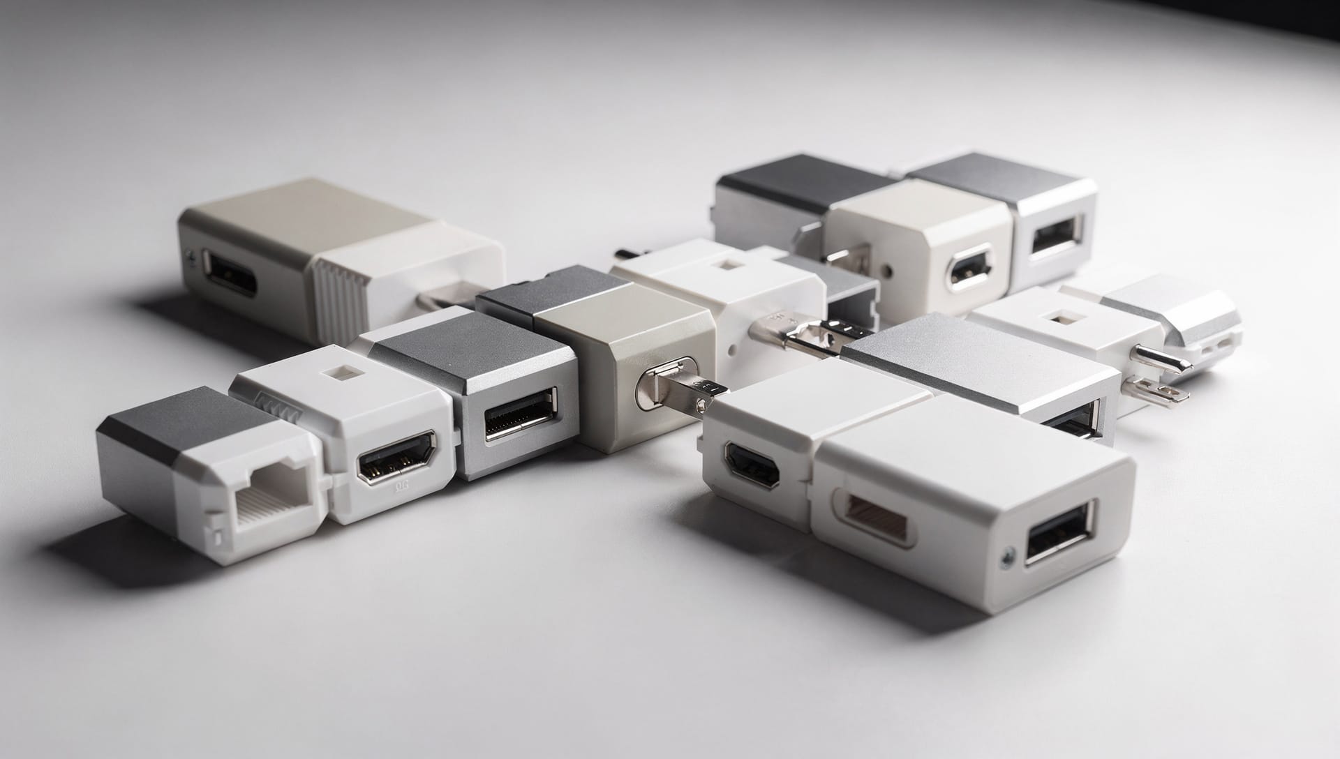 An array of swappable adapters representing Casimu's pluggable integrations.