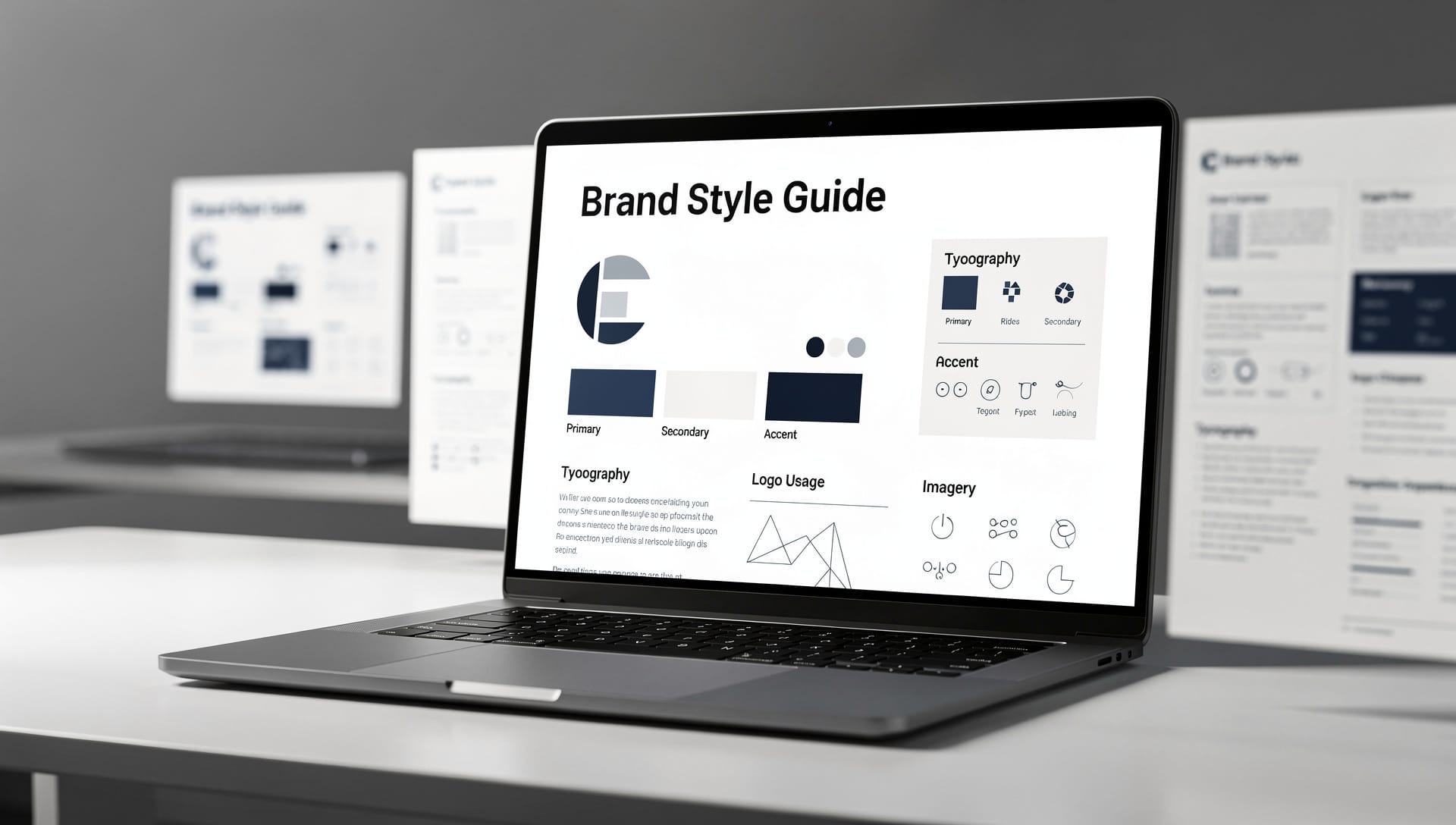 A brand style guide on screen — Casimu composing copy and layout on the brand rules.