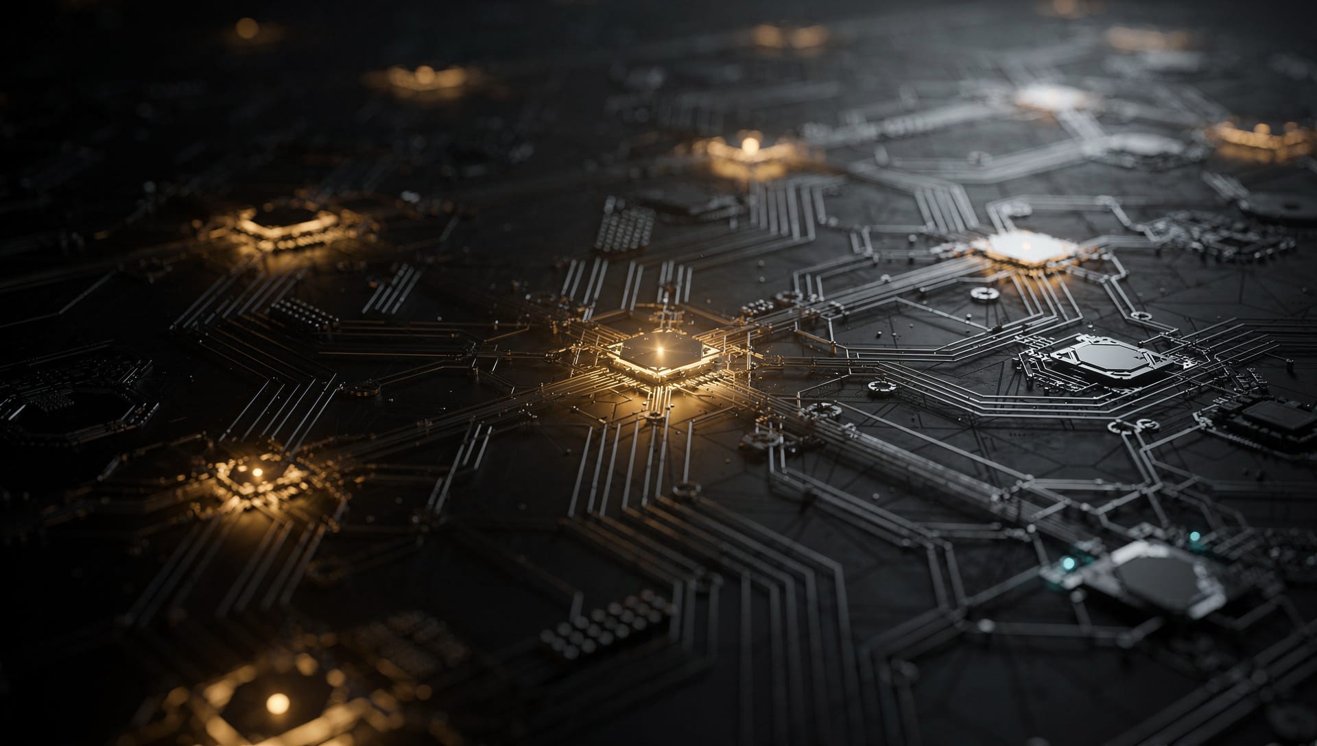 A circuit substrate with a glowing core, evoking the Anima platform.