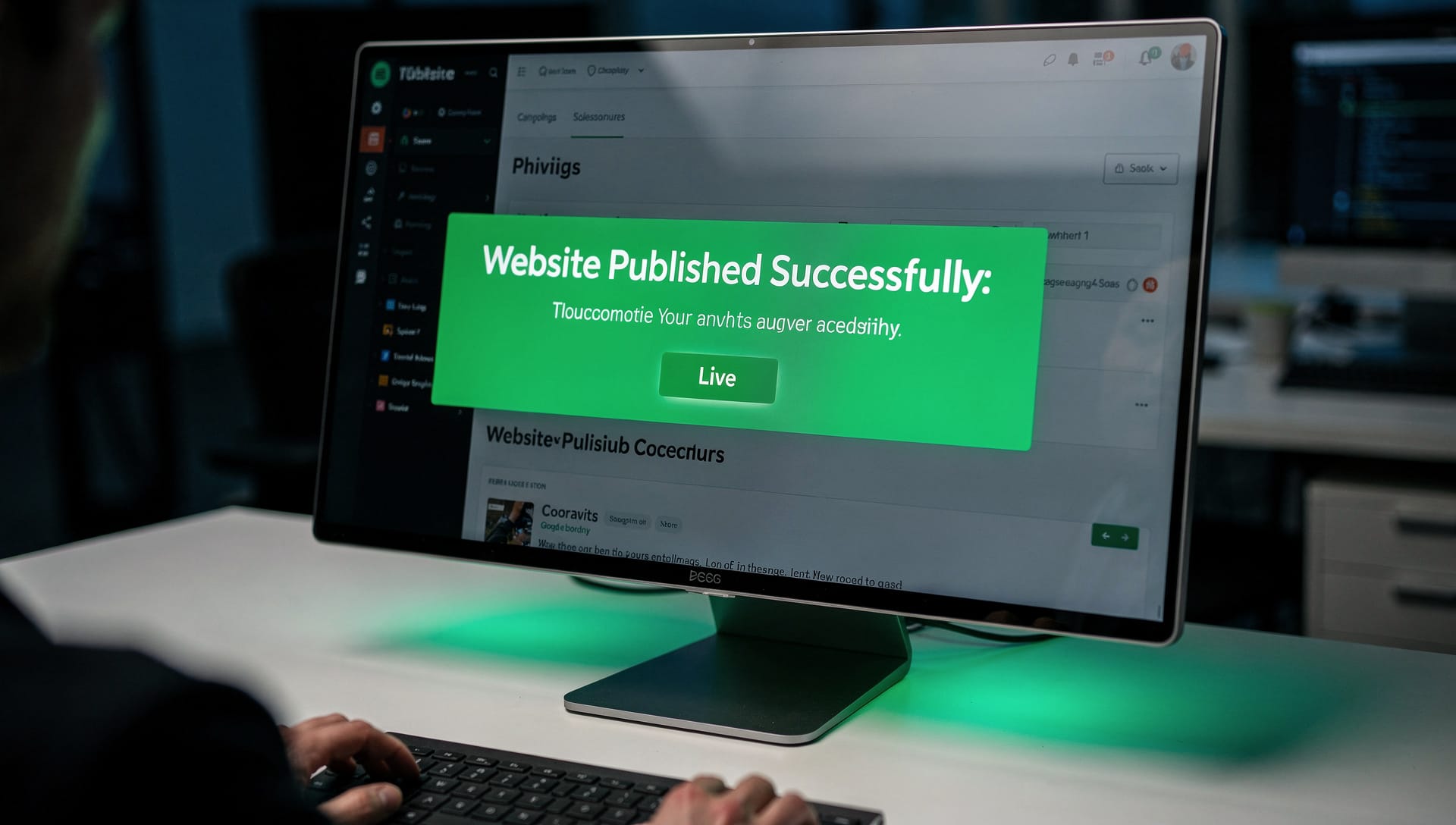 A dashboard confirming a website published successfully and now live.